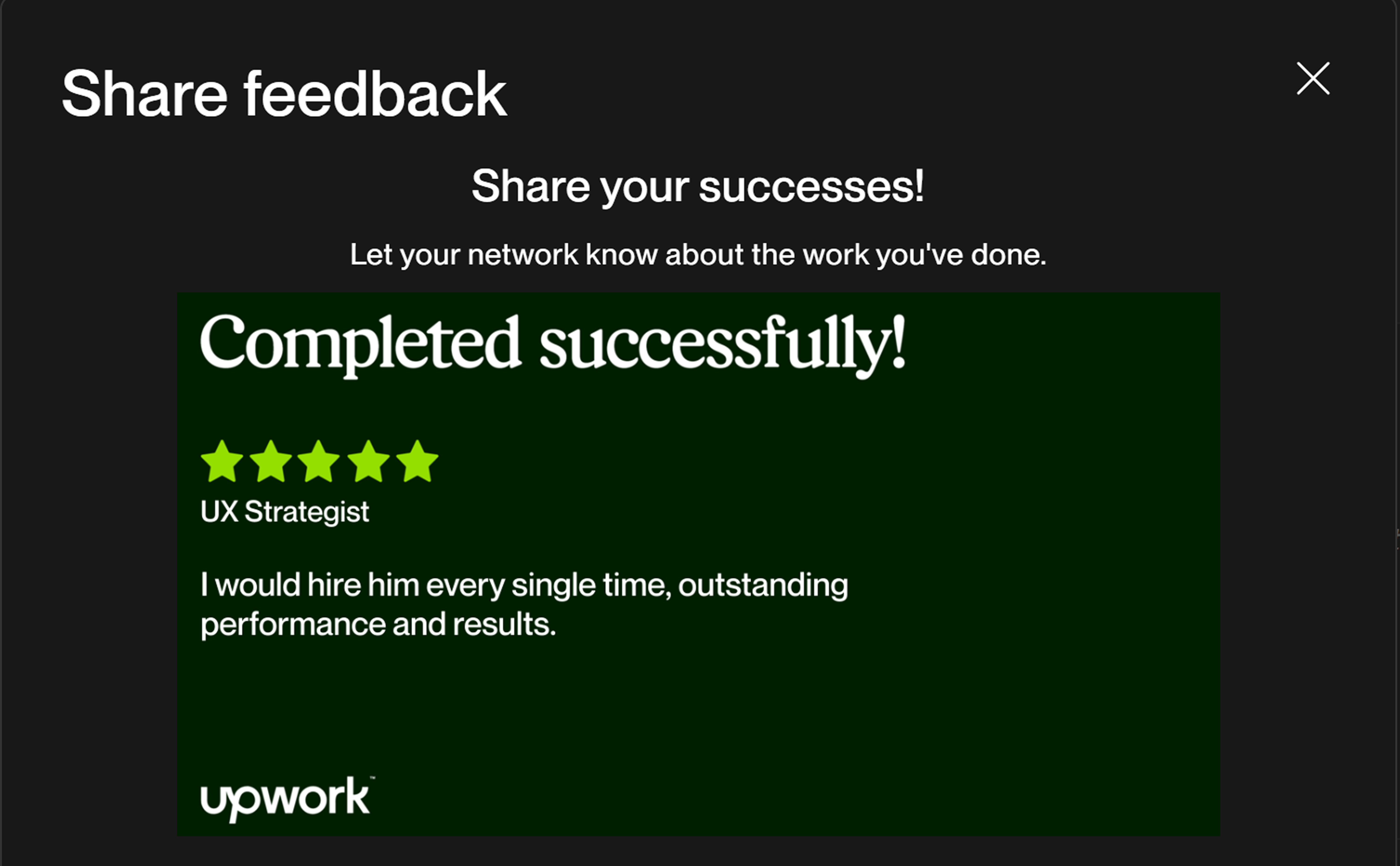 Upwork feedback — Completed successfully with 5 stars
